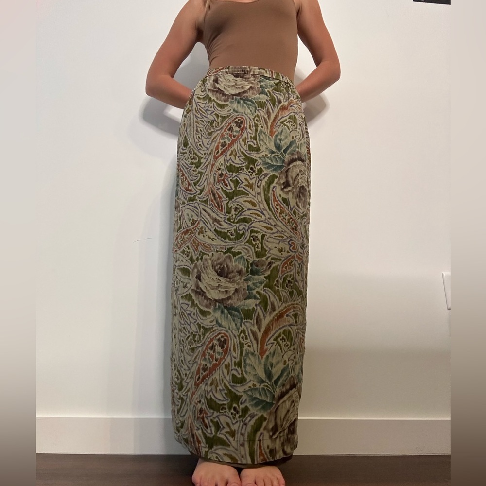 Forest green full length skirt with floral print  
2 layers